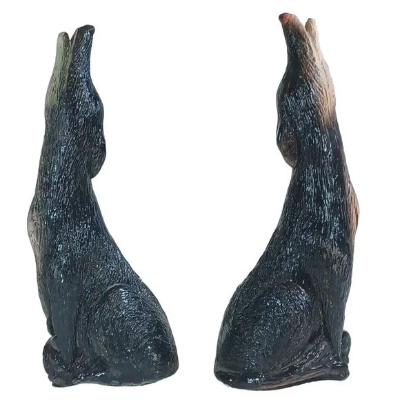 2 Vtg 14" 1950s Howling Coyote Pottery Indoor Outdoor Sculpture Statues Bookends - Picture 2 of 9